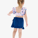 RuffleButts Girls Swim Bow Skirt Cover-Up - Navy, 12/14