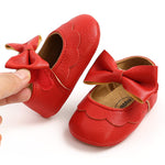 LAFEGEN Baby Girls Mary Jane Flats with Bownot Non Slip Soft Sole PU Leather Newborn Infant Toddler First Walker Cirb Dress Shoes, 6-12 Months Infant, 07 Red
