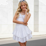PATPAT Girls Skirt Sets Size 11-12, White Crop Tank Tops + Pleated Skirts with Built in Shorts 2 Piece Outfits, Tween Girls Trendy Clothes Y2K Outfits Streetwear