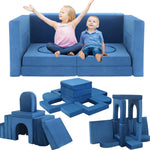 Frxeyaliz 12PCS Modular Kids Play Couch Child Convertible Building Fort Sofa and Cushion DIY Floor Sofa for Playroom Bedroom (Blue)