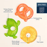 Itzy Ritzy Water-Filled Teethers - Cold Cutie Coolers Textured On Both Sides to Massage Sore Gums & Emerging Teeth - Can Be Chilled in Refrigerator, Set of 3 Silly Foods Teethers