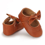 LAFEGEN Baby Girls Mary Jane Flats with Bownot Non Slip Soft Sole PU Leather Newborn Infant Toddler First Walker Cirb Dress Shoes, 6-12 Months Infant, 07 Brown