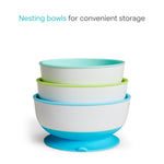 Munchkin Stay Put Suction Baby Bowls with Lids - Dishes for Babies and Toddlers, Self-Feeding Bowl Set for Kids 6+ Months, 3 Pack, Blue/Green