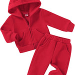 Happy Town Baby Clothes for Girls Boys Clothes Solid Color Zipper Hoodie and Pants Set Infant Fall Winter Outfits