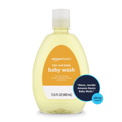 Amazon Basics Tear-Free Baby Hair and Body Wash, Lightly scented, 13.60 Fl Oz (Pack of 4)