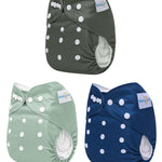 babygoal AWJ Cloth Diapers with Tummy Panel Pack of 7, 3 Diaper Cover with 3 Inserts and Wet Dry Bag, Adjustable Washable Reusable for Baby Girls and Boys