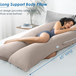 QUEEN ROSE Pregnancy Pillow, U Shaped Full Body Pillows for Sleeping Support, 65 Inch Maternity Pillow for Pregnant Women, Beige