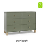 Storkcraft California 6-Drawer Double Dresser (Olive with Driftwood) - GREENGUARD Gold Certified, Interlocking Drawer System, Dresser Drawer Organizer for Kids Bedroom