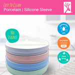Elk and Friends Kids 6.7” Porcelain Divided Plates with Silicone Sleeves | Suitable for Babies/Kids/Toddlers | Microwave & Dishwasher Safe | Non Slip | Snack Dishes