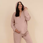 Motherhood Maternity Women's Long Sleeve V-Neck Scuba Pullover Nursing Hoodie, Brush, X-Large