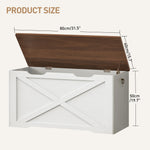 RALGEND Toy Chest, 31.5" Storage Chest with Metal Hinge and Pull Handles, Wooden Storage Bench, Toy Box for Living Room, Bedroom, Entrance, Walnut and White