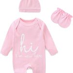 Newborn Girls and Boys Romper, Hi I’m New Here Long Sleeve Cotton Baby Clothes, Newborn Coming Home Outfit