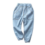 Cotton Toddler Baggy Jeans Unisex Harem Pants Denim Elastic Waist Loose Fit Breathable Casual Jogger Style Blue Age 11-12Years Old T