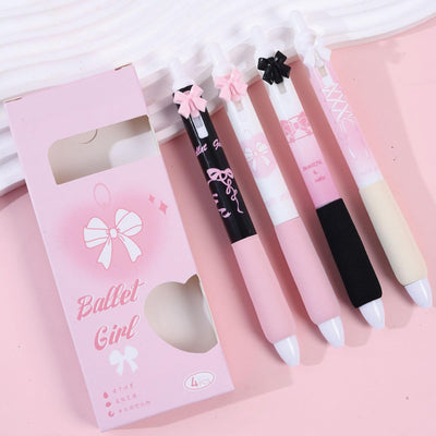 MOZXIRZ 4 Pcs Cute Retractable Pens Bowknot Gel Pens Soft Grip Black Ink Pens 0.5mm Fine Point Smooth Writing Pens Office School Supplies Women Pens (Pink)