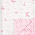 Bow Baby Blankets for Girls, Soft Nursery Minky Blankets with Muslin and Dotted Fleece Back 30x40 inches, Receiving Bed Quilt for Newborn, Infants, Toddlers