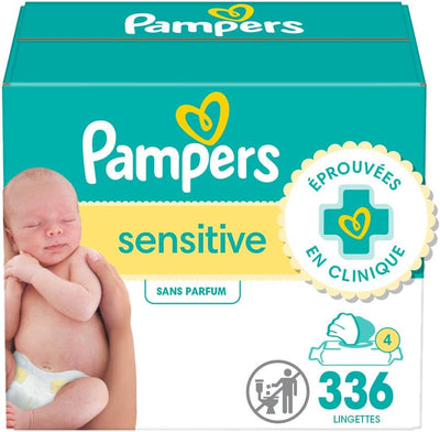 Pampers Baby Wipes, Sensitive, Water Based Wipe, Clinically Proven, Hypoallergenic, and Unscented for Babies, 336 Wipes Total (4 Flip-Top Packs)
