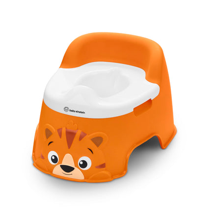 Orange children's potty with a cartoon tiger design on a white background