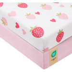 VivaCozy Baby Crib Sheets Girl, Toddler Bed Sheets Fitted for 52x28 Inch Standard Crib Mattress for Baby Girls, Set of 2 Super Soft Breathable Microfiber (Strawberry+Pink, 52x28 Inch (Pack of 2))