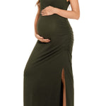 Smallshow Women's Split Long Maternity Dress Sleeveness Ruched Pregnancy Clothes Medium Army Green