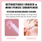 PANDENNER 4Pcs Cute Stationery Set,Kawaii School Supplies,Including 2 Retractable Erasers and 2 Pencil Sharpeners, for Kawaii Office School Home Supplies(Eraser and 2Pcs)