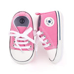 KKIIDDSS Unisex Baby Girls Boys Canvas High-top Shoes, Newborn Infant Anti-Slip Soft Sole Frist Walking Sneakers (A01/Pink Rubber Sole,6-12 Months)