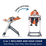 Peg Perego Siesta, Grow with Baby Folding High Chair & Recliner, Height Adjustable, Quick Clean & Easy Push Wheels for Babies & Toddlers, Made in Italy, Aquarelle (White)