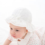 pureborn Baby Girl Sun Hat Bucket Hats Breathable Cotton Outdoor Beach Sun Protection Cap with Straps White 0-3 Months