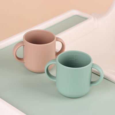 Mintlyfe Pack of 2 Silicone Drinking Mug Cup for Toddlers Kids (Natural/Cambridge Blue)