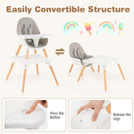 BABY JOY 6 in 1 High Chair, Convertible High Chairs for Babies and Toddlers/Booster Seat/Table and Chair Set, Infant Wooden Highchair w/ 5-Point Harness, 4-Position Removable Tray & PU Cushion (Gray)