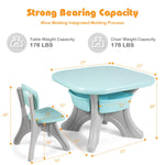 Costzon Kids Table and Chairs, 3 PCS Activity Desk Set w/ 4 Detachable Storage Bins for Indoor Outdoor Play Art Crafts Picnic Patio, Lightweight Toddler Table and Chair Set (Green & Gay)