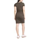 Motherhood Maternity Women's Crewneck Short Sleeve Side Ruched Ribbed Bodycon Mini Pregnancy Dress, Deep Depths, Medium