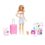 Barbie Doll & Accessories, Travel Set with Puppy and 10+ Pieces, Suitcase Opens & Closes, Barbie "Malibu" with Blonde Hair