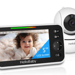 HelloBaby baby monitor with 5-inch LCD screen and camera on a white background