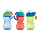 Nuby No-Spill Clik-It Soft Spout Sippy Cup with Carabiner Clip - (3-Pack) 10 oz - Baby Sippy Cup for 6+ Month Old with Easy Grip - Red/Green/Blue