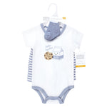 Hudson Baby Infant Boys Bodysuit, Short and Sock, Milk And Cookie Better Together, 12-18 Months