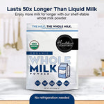 Healthier Comforts Organic Whole Milk Powder | Certified USDA Organic Powdered Milk | Kosher, Gluten Free, Non-GMO Dry Milk Powder Whole Milk | Dried Milk w/ Resealable Packaging, Shelf Stable Milk 21oz