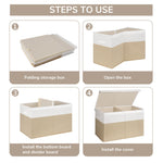 INDRESSME Large Toy Box with Lid, Collapsible Toy Storage Organizer Chest with Divider, Foldable Toy Bin for Kids Boys Girls Playroom Nursery Bedroom Living Room 25"x16"x13" (Beige & White)