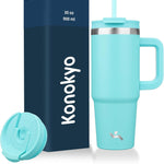 30 oz Tumbler with Handle and 2 Straws,2 in 1 Lid Insulated Water Bottle Stainless Steel Travel Coffee Mug,Blue Haze