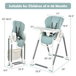 BABY JOY High Chair for Babies & Toddlers, Foldable High Chair w/Adjustable Height/Backrest/Footrest, Double Removable Tray, Book Holder & Storage Bag, Highchair for 6-36 Months Girls Boys (Green)