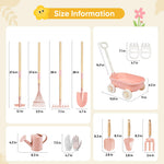 Grenebo Kids Gardening Set with Wheelbarrow, 11-Piece Outdoor Yard, Beach, STEM Garden Play Kit with Child-Sized Tools, Durable, Safe & Fun Gift Toy for Ages 2+ Kids Toddlers Boys Girls (Pink)