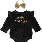 Baby Girl Christmas Outfit Velvet Bow Smocked Bubble Romper Ruffle Onesie Bodysuit Infant Fall Winter Clothes