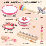 Toddlers Musical Instruments for 1 2 3 Year Old Girls,Baby Montessori Wooden Musical Toys for Toddlers 1-3 Year Old,Kids Musical Toy for Preschool,Christmas Birthday Gift for Baby Girls (Pink 8 in 1)