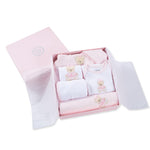 Little Me Baby Layette Gift Set - Footie and Cap, Onesie, 3-Piece Bib And Burp Set, Swaddling Blanket, Baby Shower Gifts - Pink Bear, 6 Months