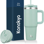 30 oz Tumbler with Handle and 2 Straws,2 in 1 Lid Insulated Water Bottle Stainless Steel Travel Coffee Mug,Blue Haze