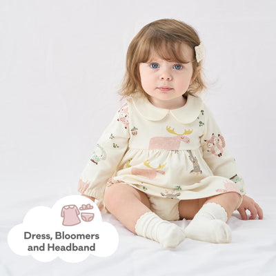 pureborn Baby Girl Dress Infant Long Sleeve Peter-pan Collar Spring Fall Cotton Playwear Dresses Beige 12-18 Months