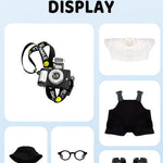 17cm Doll Clothes – 6-Piece Set, Hat + Overalls + Shirt + Camera + Glasses + Shoes, Cute and Premium Dolls Outfit Accessories (Black)