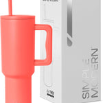 Simple Modern 40 oz Trek Tumbler with Handle and Straw Lid | Cup Holder Friendly Insulated Stainless Steel Travel Mug | Almond Birch