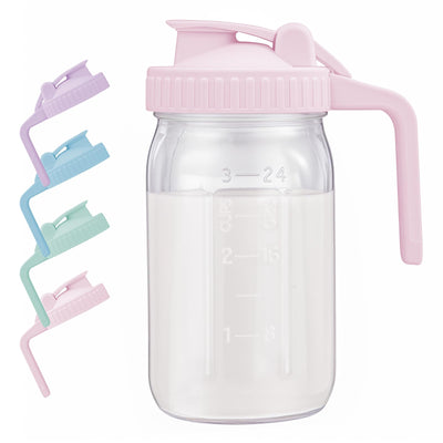 AoeJarry Breast Milk Pitcher with Leak Proof Flip Cap & Pour Spout, 32 oz Wide Mouth Mason Jars for Breast Milk Storage Container, Glass Picther with Lid for Cold Brew Coffee, Sun Tea, Juices, Pink