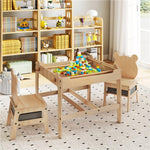 Costzon Kids Table and Chairs, 3 in 1 Wooden Activity Toddler Desk w/Reversible Whiteboard & Chalkboard, Hidden Space and Drawers for Arts, Crafts, Play, Toddler Table and Chair Set (Gray, Panda)