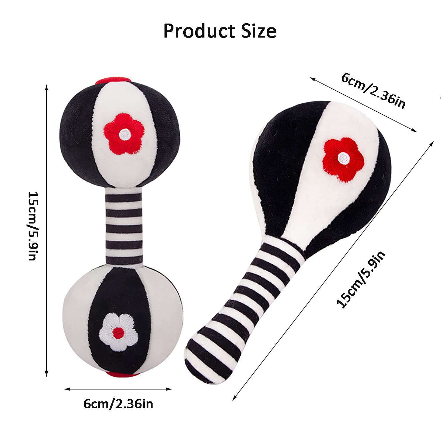 Rattles for Babies 0-6 Months, 2 Pcs Baby Soft Rattles 0-6 Months Early Developmental Hand Grip Toys for Infants Newborn Baby Girls Boys Gift